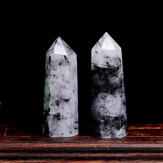 Black Tourmaline Quartz Crystal Pillar Point